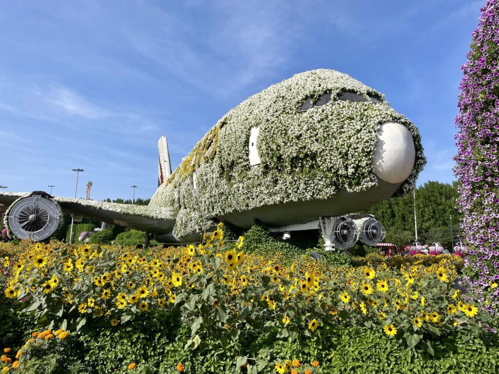 emirates plane Dubai miracle garden