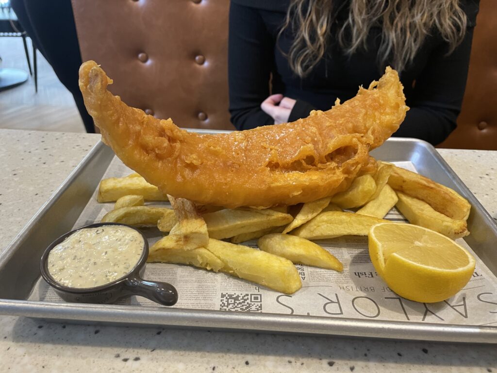 fish and chips with tartar sauce in Dubai hills