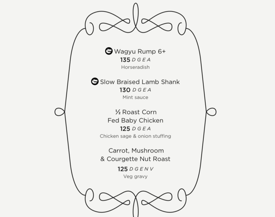 roast dinner menu at topgolf dubai