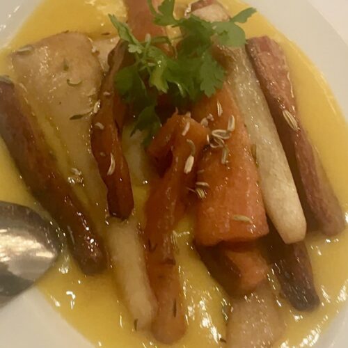 Roast parsnips, roast carrots, The guild roast dinner dubai