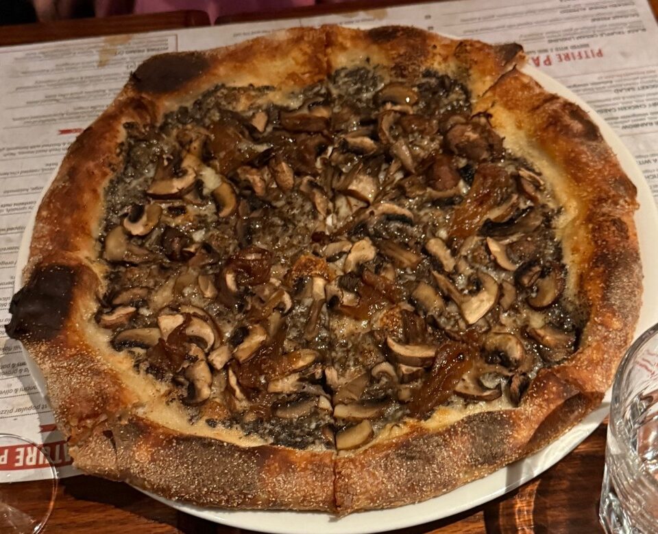 10-inch Truff Daddy pizza at Pitfire Pizza Dubai Hills with black truffle, mushrooms, caramelised onions and pecorino parmesan