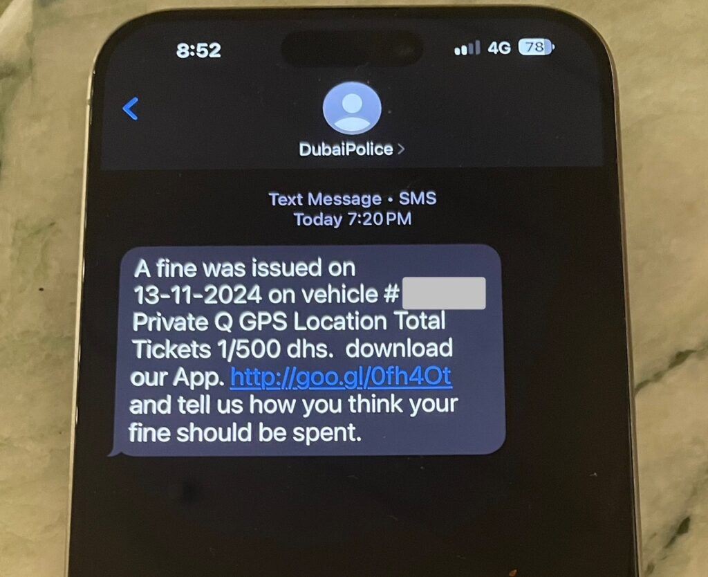 Dubai Traffic fine text