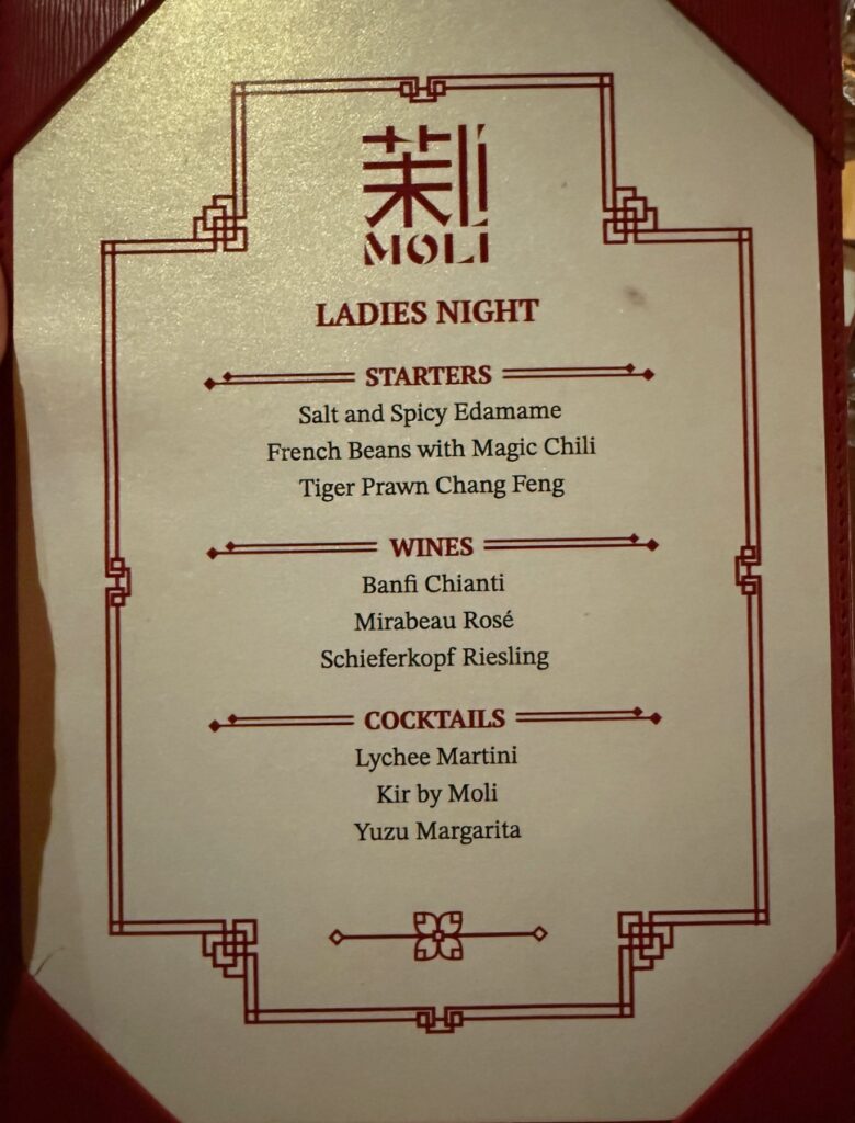 Moli by Shi Ladies night menu