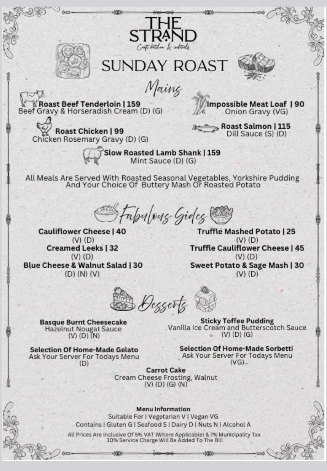 The Strand Sunday Roast Menu