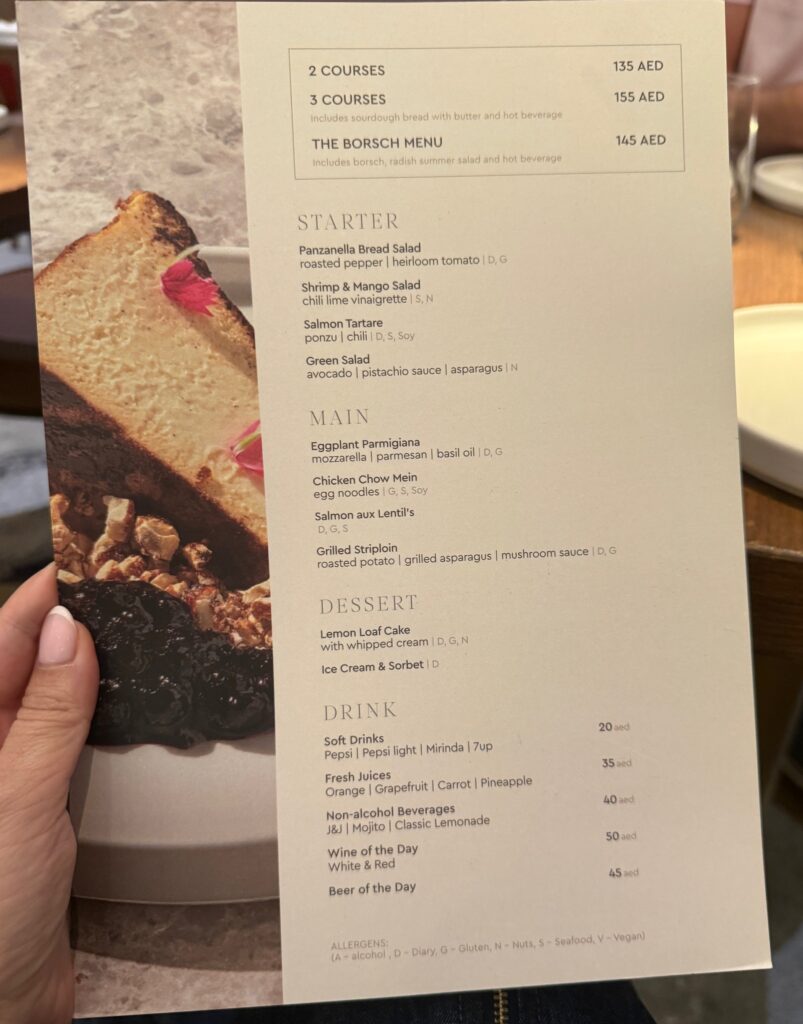 Sfumato business lunch menu