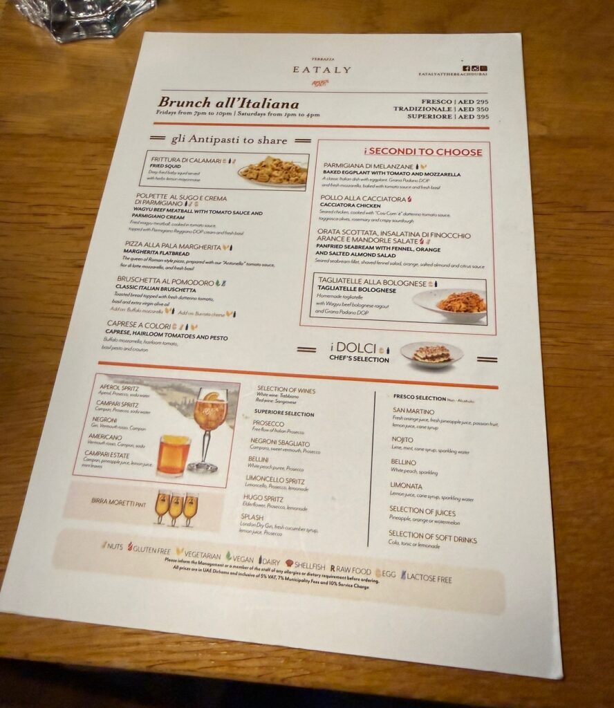 Eataly at the beach friday night brunch menu