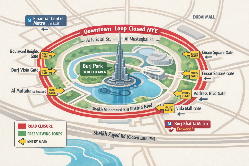 Downtown Dubai New Year's eve road closures