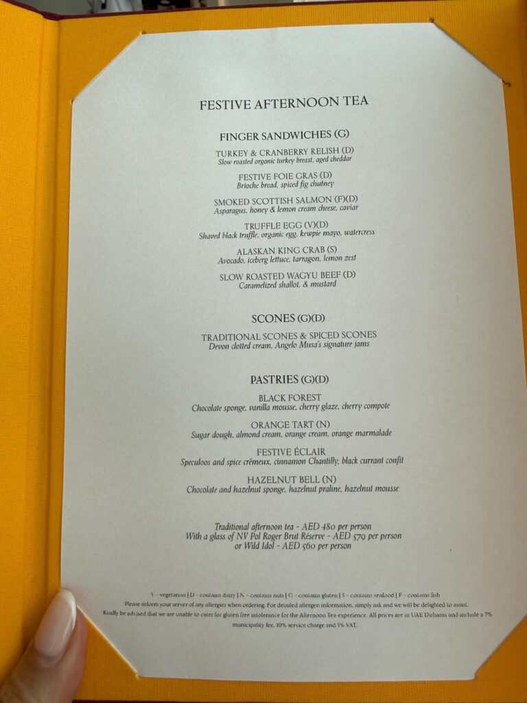 The Lana Dubai Afternoon Tea Menu