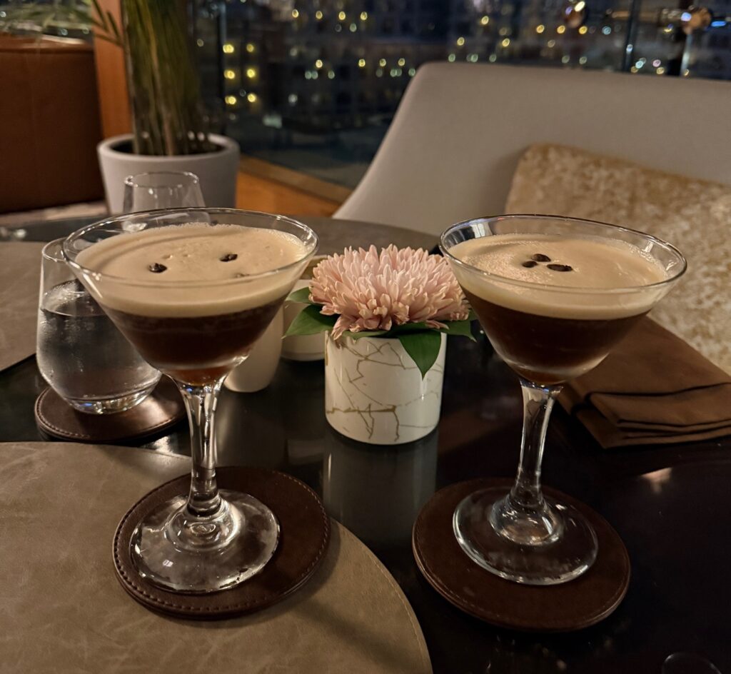 cocktails served in the Ritz Carlton Abu Dhabi Grand Canal club lounge