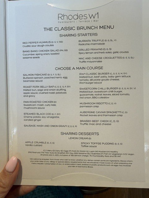 Rhodes W1 Brunch Menu